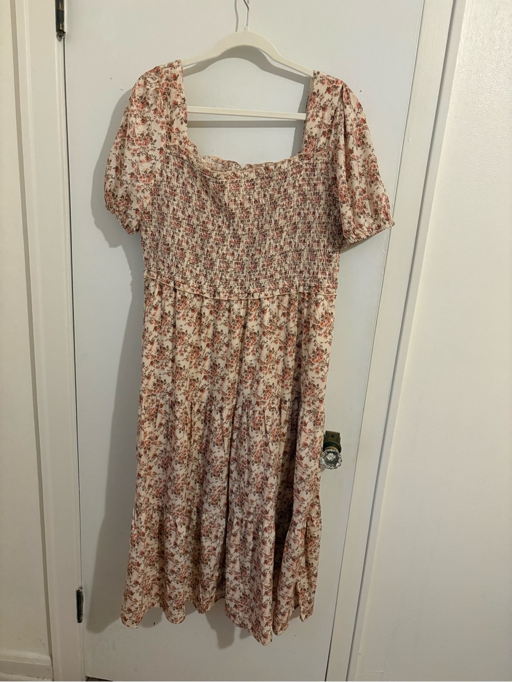 ARULA Cream Midi Dress with Rust Floral Print